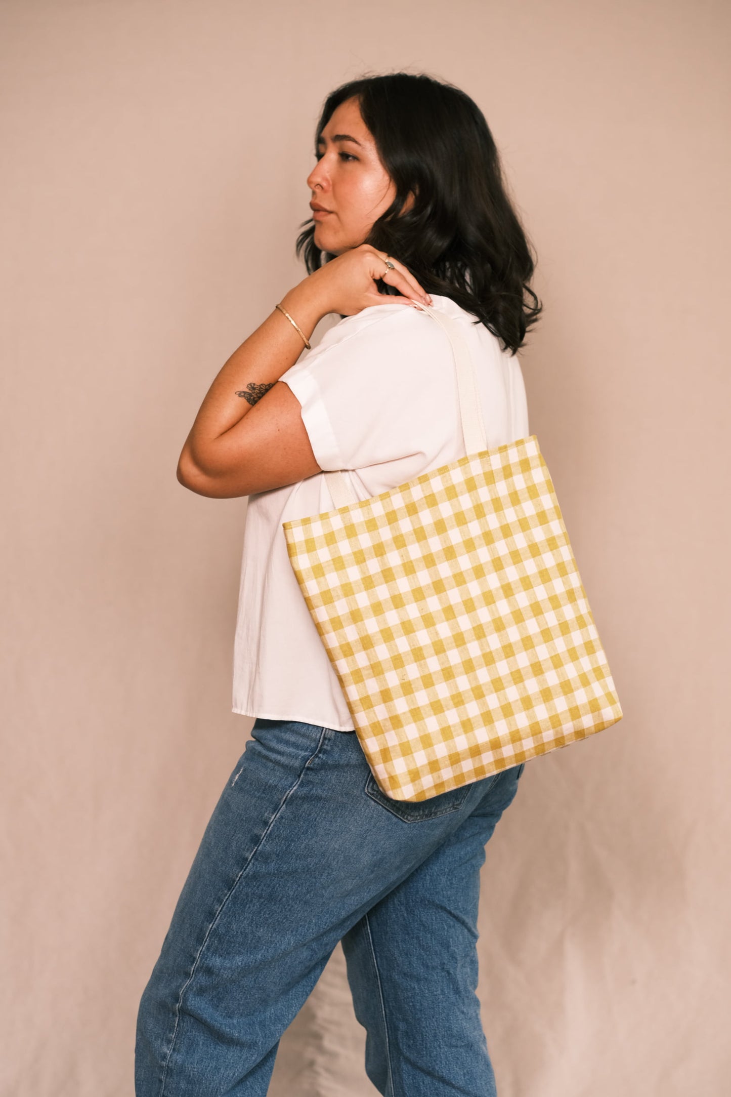 Citron Gingham Tote