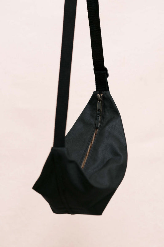 Waxed Canvas Sling Bag - Jet Black